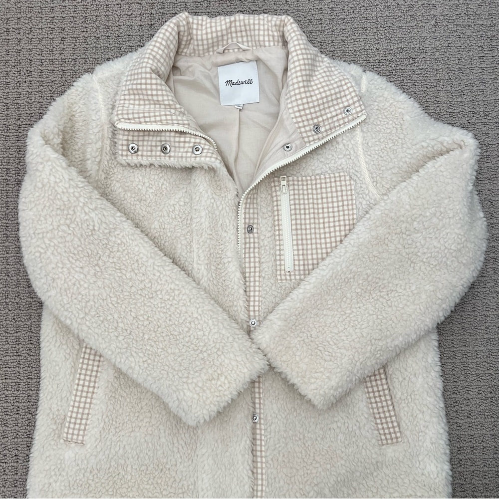 Madewell Sherpa Jacket with Plaid Lining - Size Small
